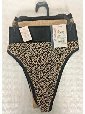 Joyspun 3 Pack Thong Underwear Size XXXL 22 Tan Black Leopard with Lace New